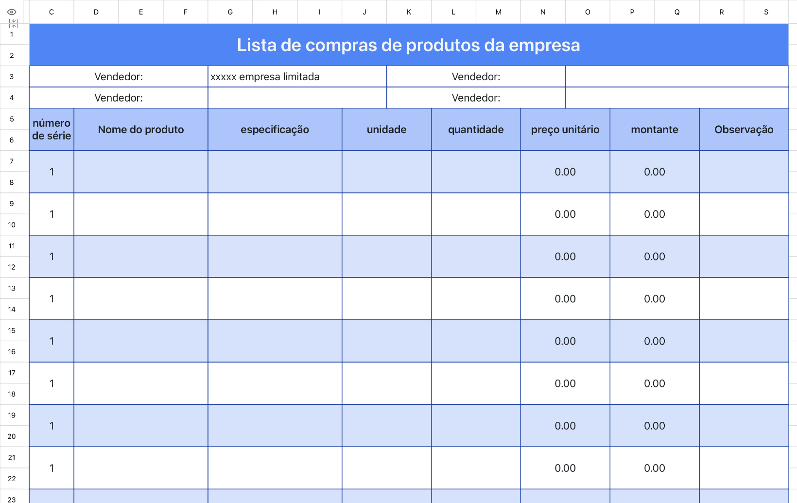 Lista de compras de produtos da empresa